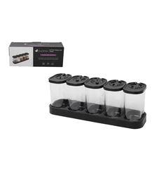 סט 5 צנצנות לתבלינים עם מעמד-שחור.