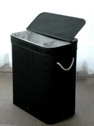 סל כביסה במבוק שחור 100 ליטר מחולק